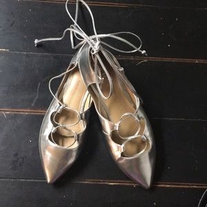 Banana Republic Metallic silver lace up flats